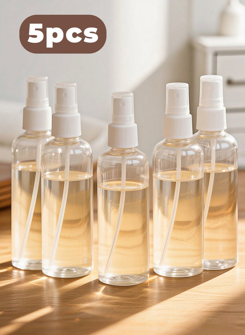 عدة زجاجات رذاذ - 5 قطع، 100 مل – زجاجة رذاذ صغيرة قابلة لإعادة التعبئة، غطاء ضد التسرب، بلاستيك شفاف، مقاس محمول – مناسبة لمستحضرات التجميل، التنظيف، العناية بالبشرة، مطهر - Image 1